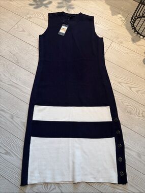 Tommy Hilfiger Navy and White Sleeveless Stripe Knit Dress
